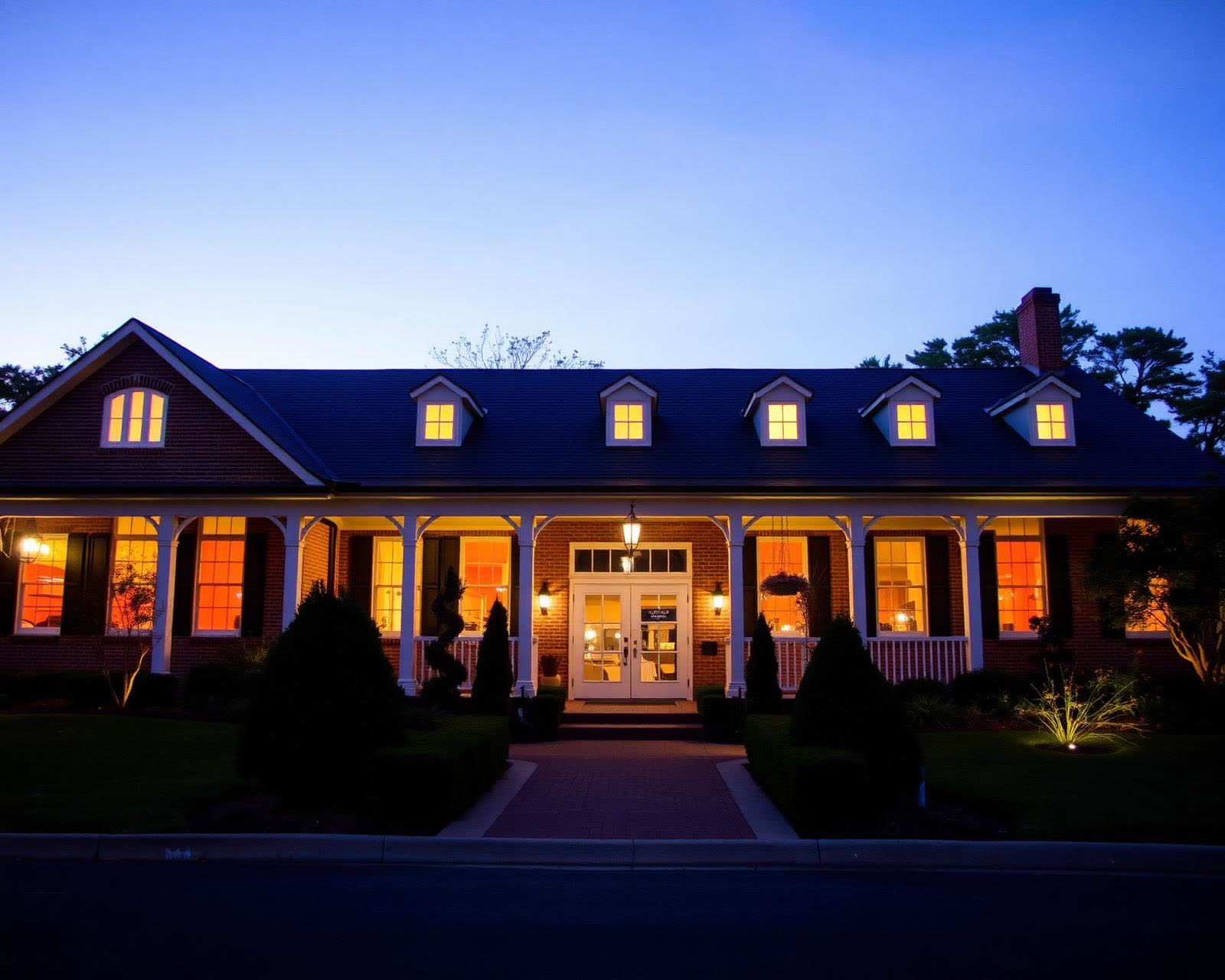 Exterior of The Venue at Redan at twilight
